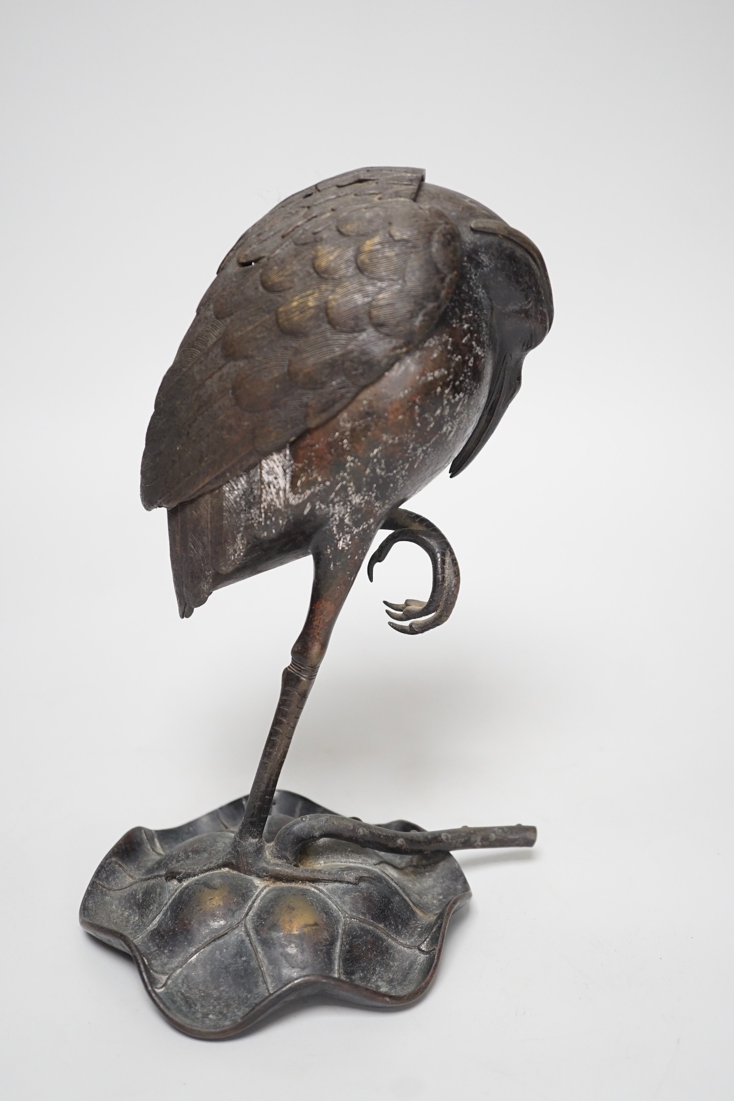 A Japanese bronze 'crane' censer, Meiji period, 24cm high